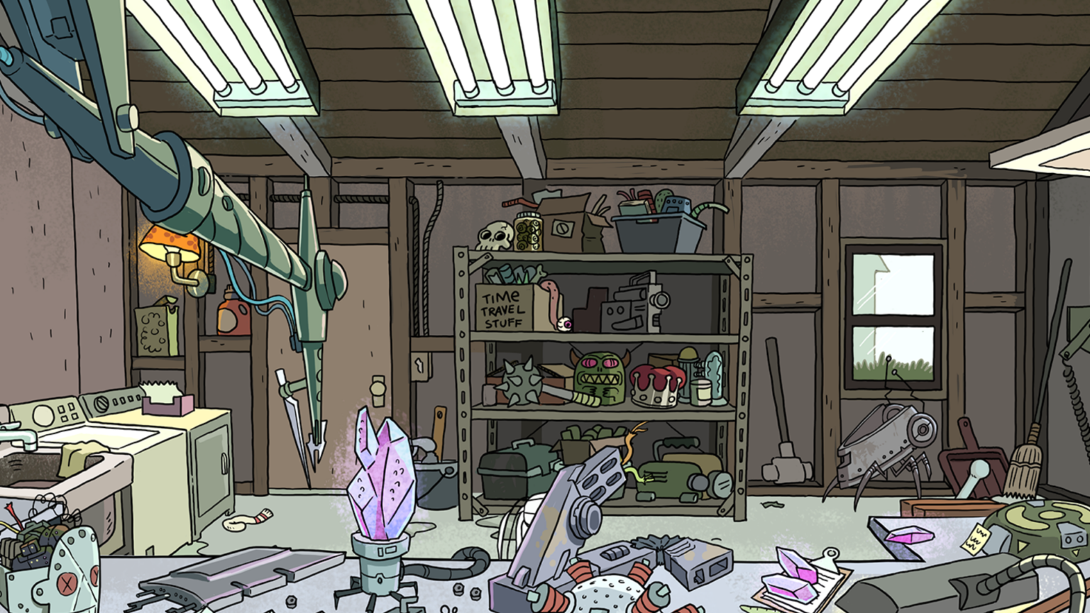 Rick and Morty, Rick's Garage background for your Online Meetings